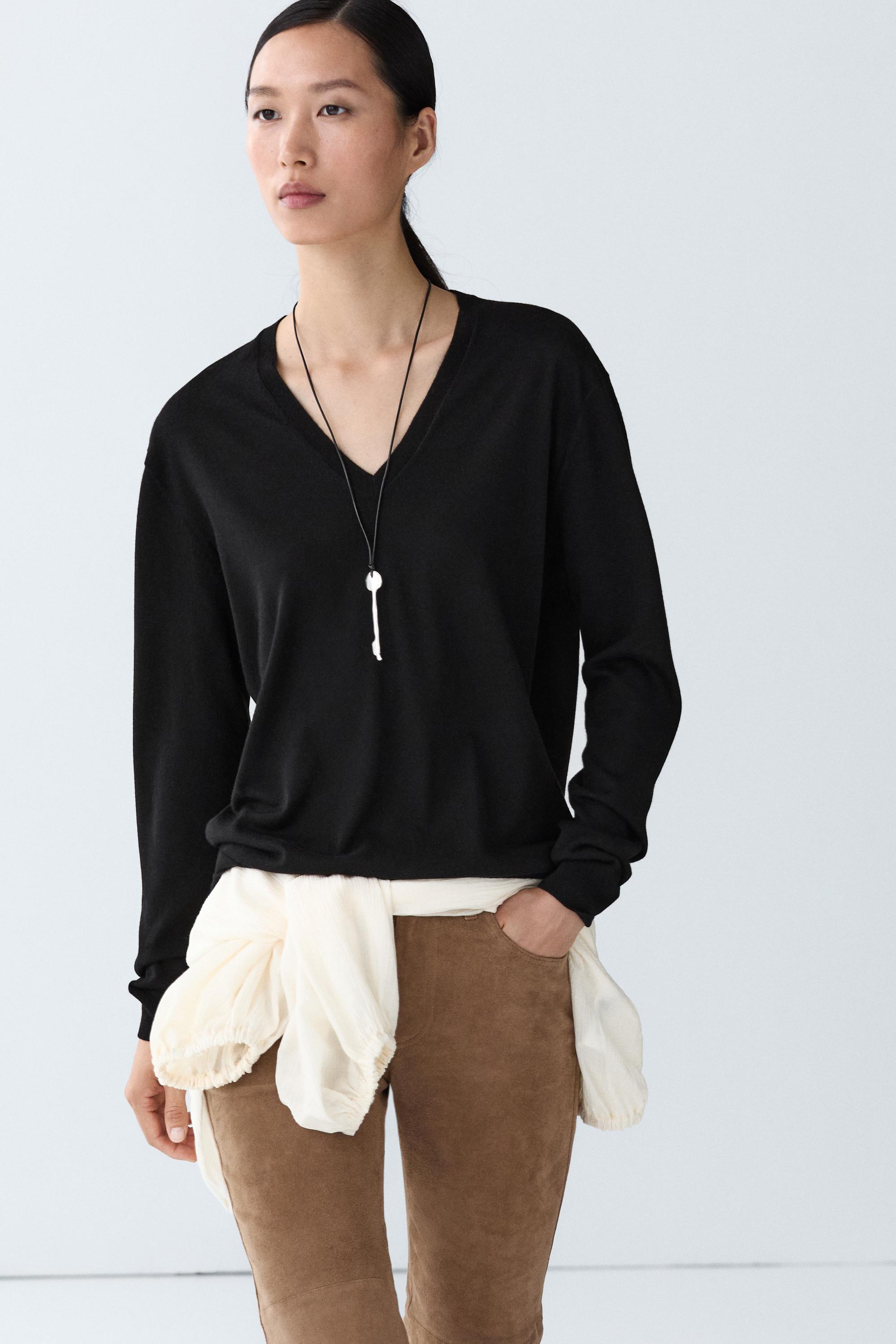 V-neck knit sweater
